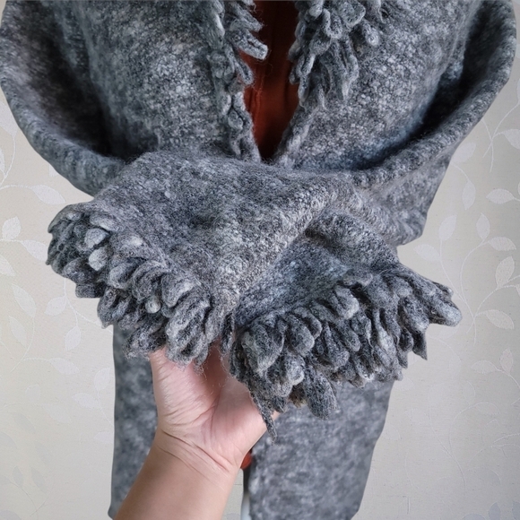 Nine West Cozy Wool Blend Loop Knit Hook Front Longline Cardigan Marled Gray Med - Picture 7 of 16